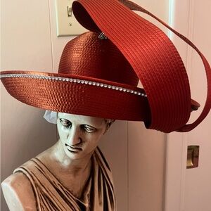 Elegant rustic burnt orange  Women's Hat with Rhinestone Detail . New never worn